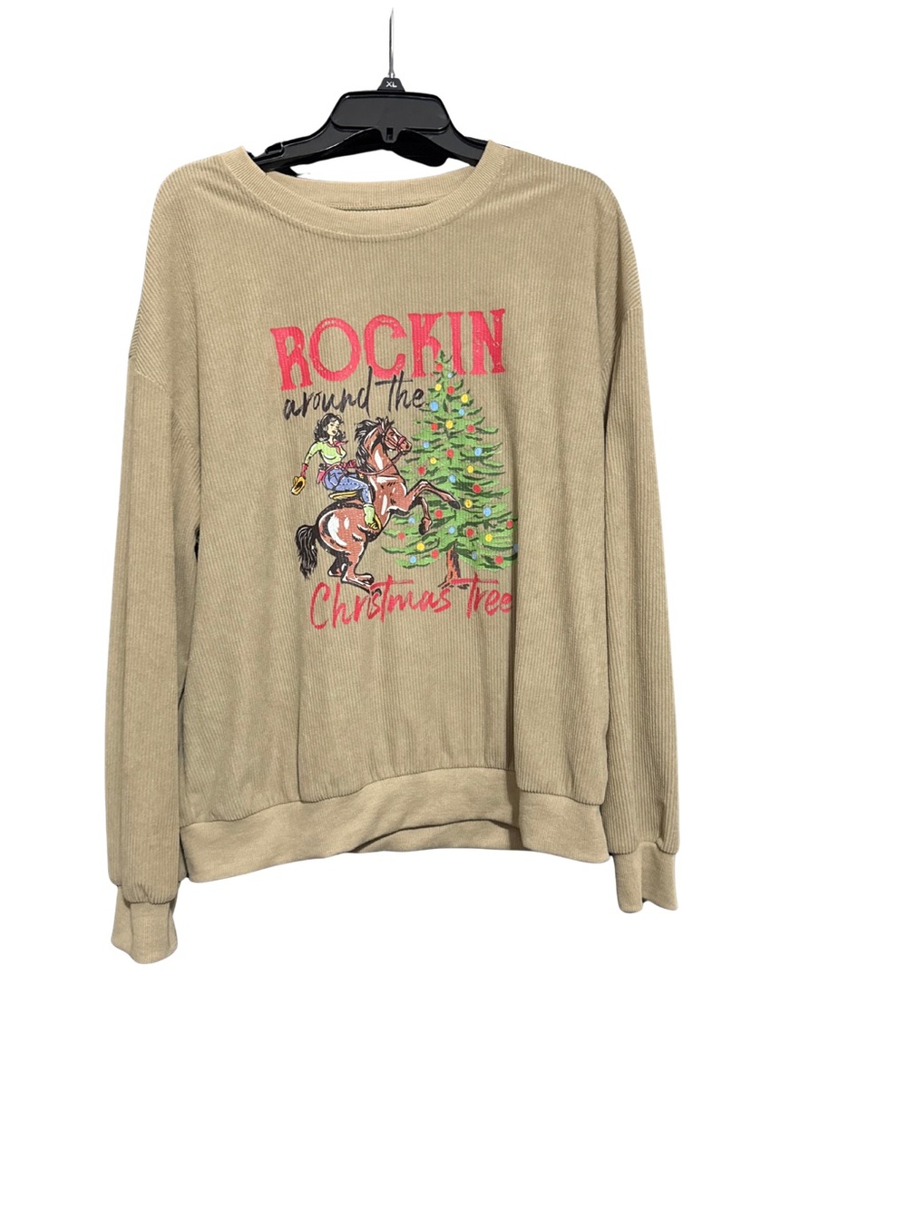 SHEIN Beige Crewneck Sweatshirt with Festive Graphic
